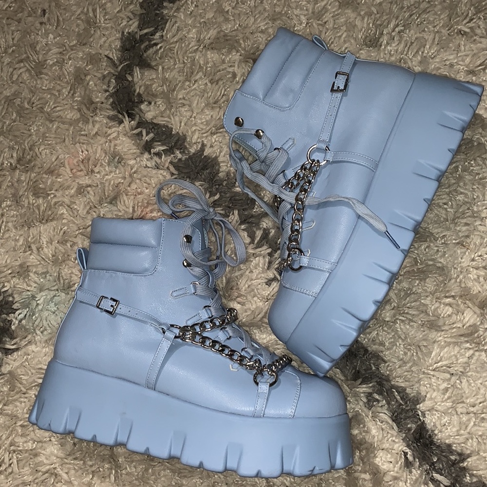 Powder blue thick platform hash boots FIRM PRICE